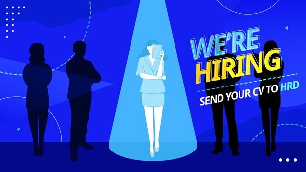 we are hiring banner design on blue background