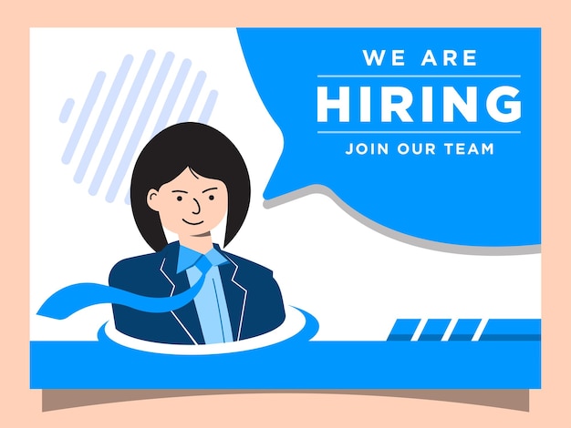 we are hiring banner template  job vacancy post design vector female portrait flat illustration