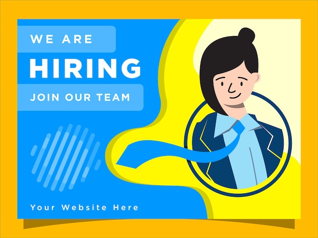 we are hiring banner template  job vacancy post design vector female portrait flat illustration