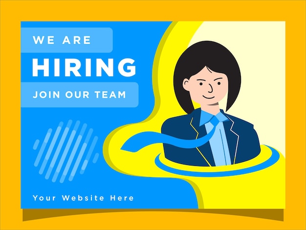 we are hiring banner template  job vacancy post design vector female portrait flat illustration