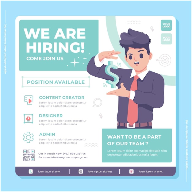 Vector we are hiring concept poster template design