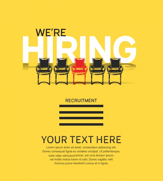 Vector we are hiring concept poster with chairs illustration