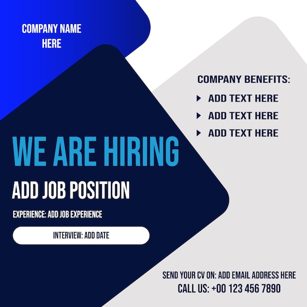 Vector we are hiring flyer poster or social media post template design