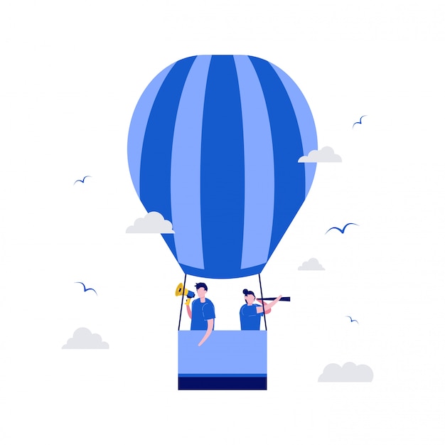 we are hiring illustration concept with characters and air balloons.