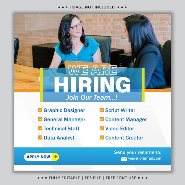 Vector we are hiring job flyer social media post template