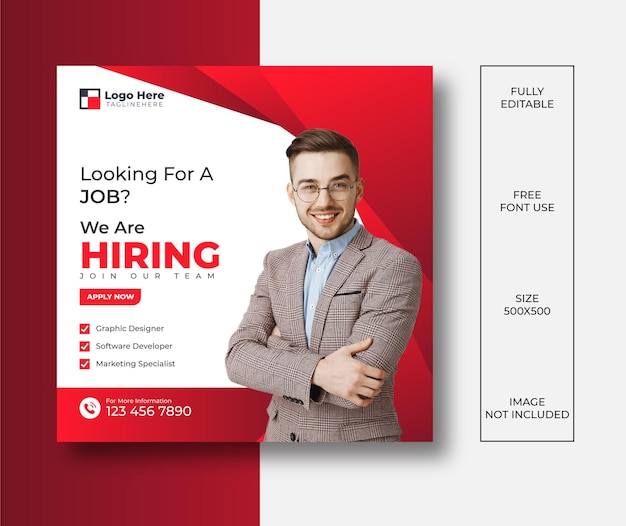 we are hiring job position social media template