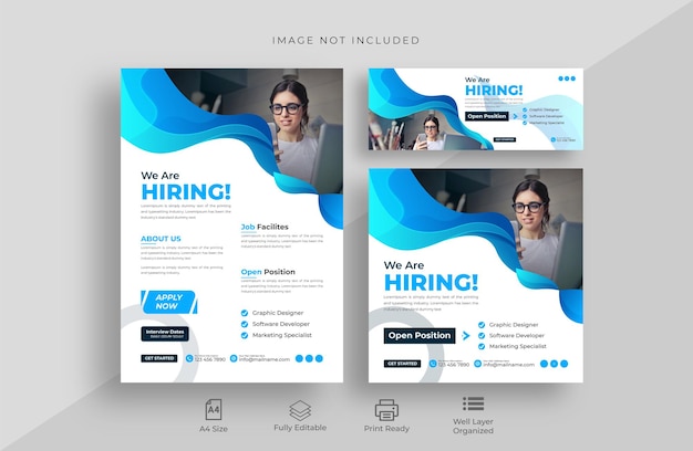 求人募集チラシ、facebook カバー .and ソーシャル メディア instagram web バナー デザイン セット