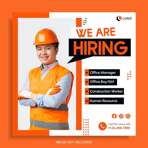 We are hiring job vacancy banner or social media post template