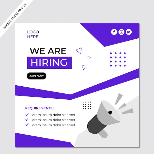 Vector we are hiring job vacancy banner social media post template