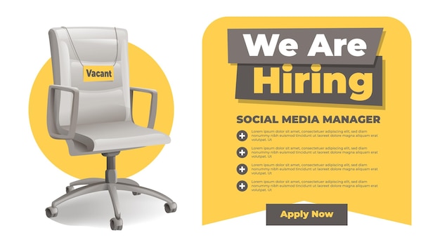 Vector we are hiring job vacancy banner with empty office chair illustration