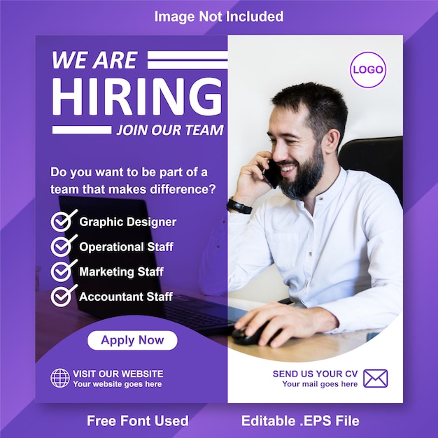 We are hiring job vacancy blue gradient square social media template minimalist banner poster