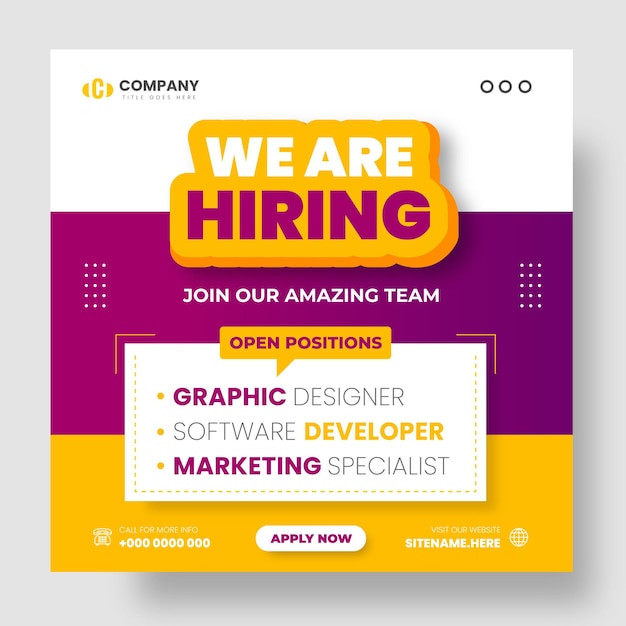 We are hiring job vacancy facebook and instagram social media post banner design template