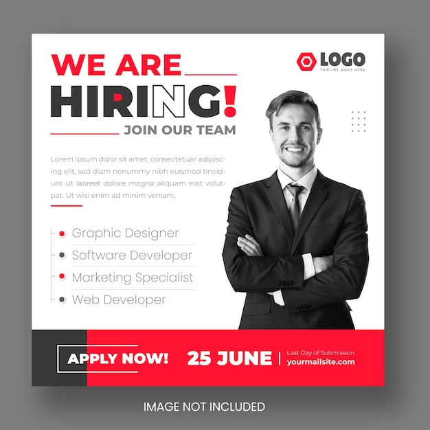 we are hiring job vacancy facebook and instagram social media post banner design template