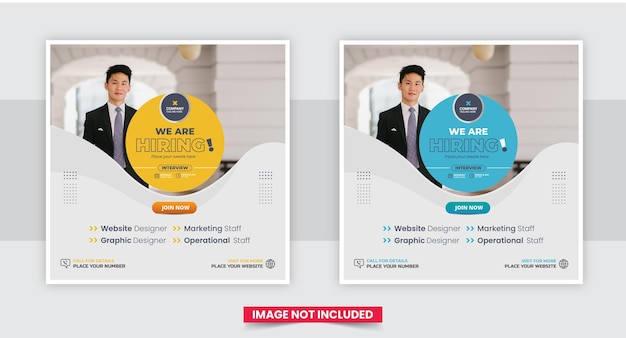 求人情報 Facebook または instagram のソーシャル メディアの投稿または web バナーのデザイン テンプレートを採用しています。