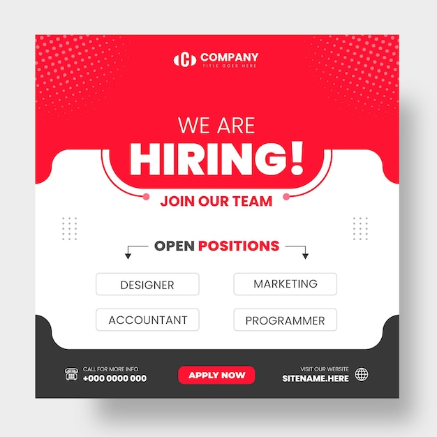 We are hiring job vacancy facebook or instagram or social media post amp web banner design template