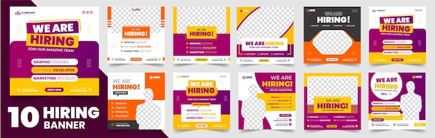 We are hiring job vacancy social media post banner design set template mega bundle