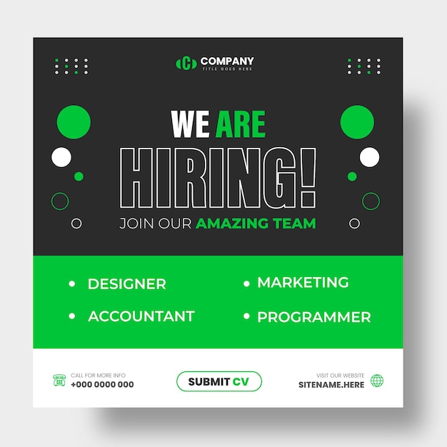 We are hiring job vacancy social media post banner design template with green color