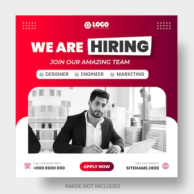 We are hiring job vacancy social media post banner design template with red color