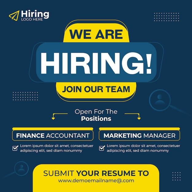 We are hiring job vacancy social media post instagram square banner template