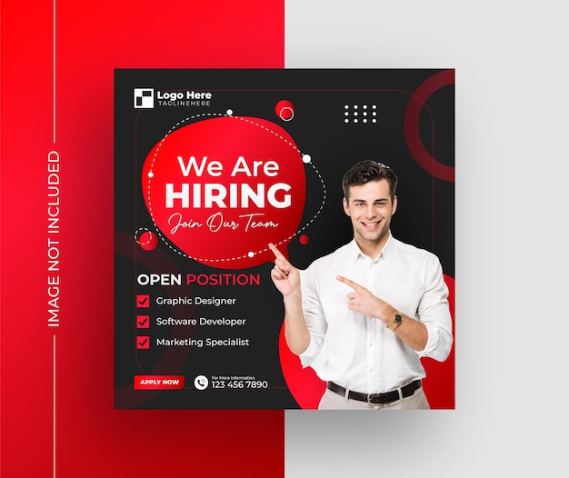 Vector we are hiring job vacancy social media post or square web banner template design