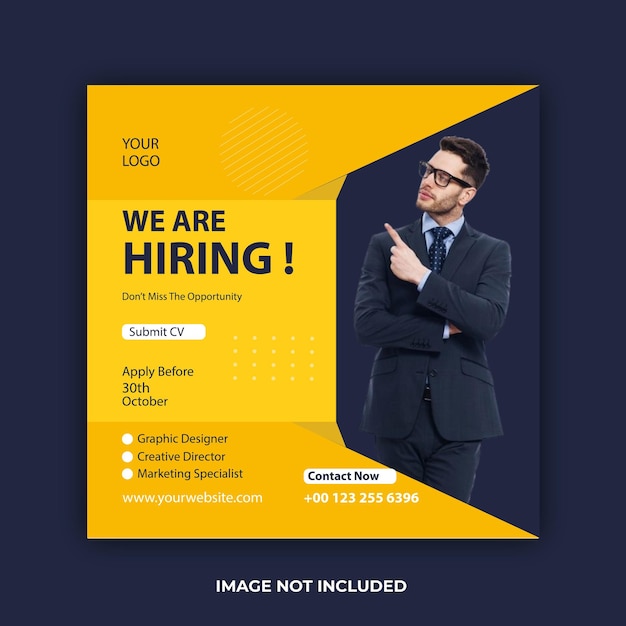 Vector we are hiring job vacancy social media post or square web banner template design