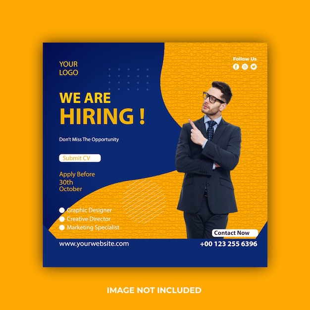 Vector we are hiring job vacancy social media post or square web banner template design