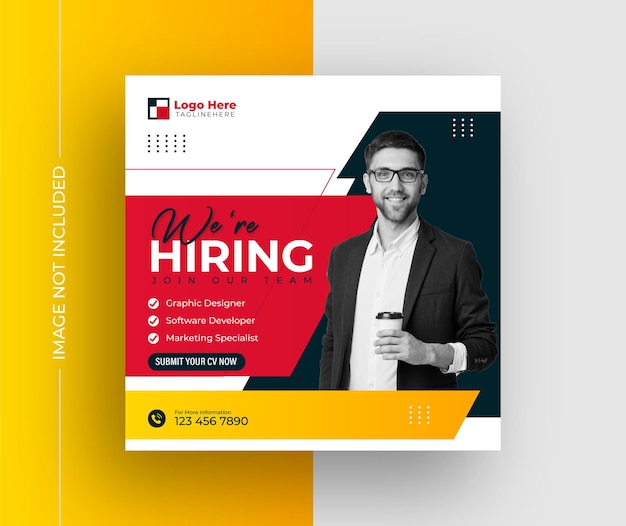 We are hiring job vacancy social media post or square web banner template