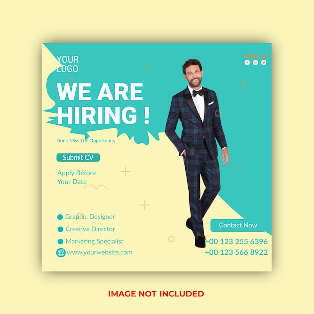 We are hiring job vacancy social media post or square web banner template