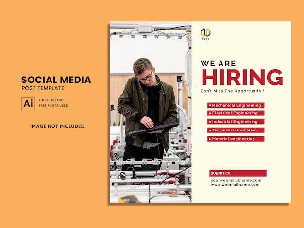 We are hiring job vacancy social media post template premium vector