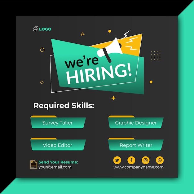 We are hiring job vacancy square banner or social media post template Premium quality