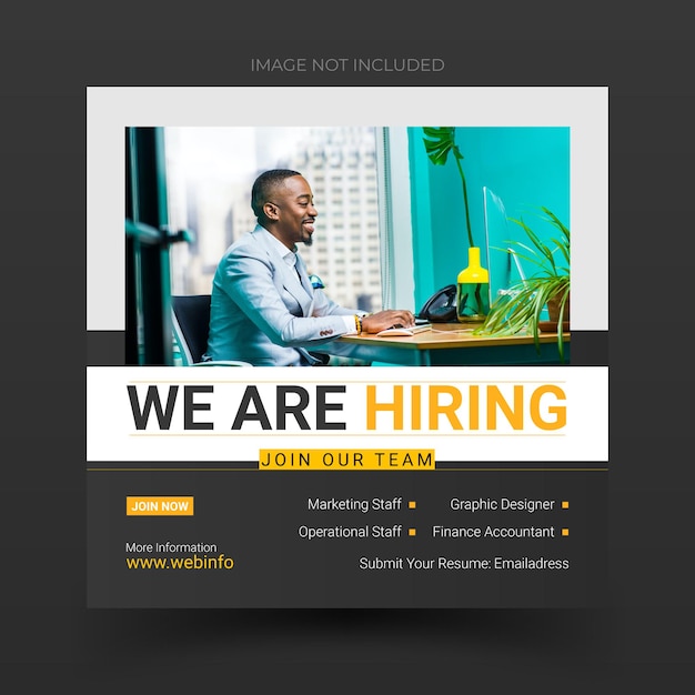 We are hiring job vacancy square banner or social media post template Premium Vector