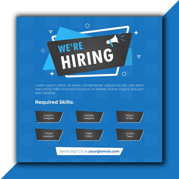 We are hiring job vacancy square banner or social media post template Premium Vector