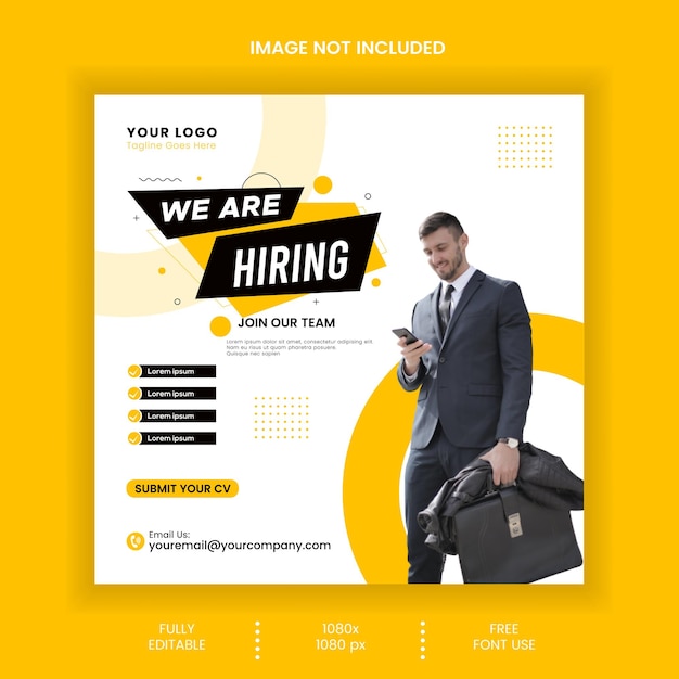 Vector we are hiring job vacancy square banner or social media post template