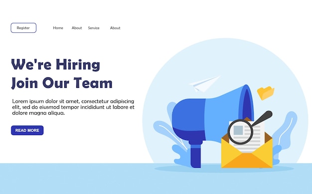 ベクトル 私たちは私たちのチームに参加することを雇っています。ウェブサイトとモバイルウェブサイトのウェブページのデザインコンセプト。