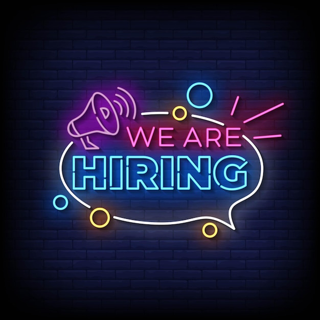 we are hiring Neon Sign On Brick Wall Background Vector