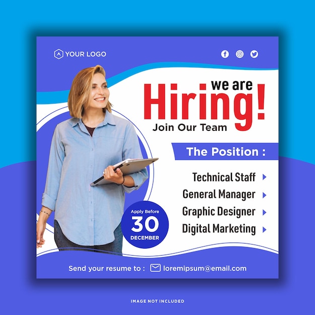 Vector we are hiring social media post promotion premium vector