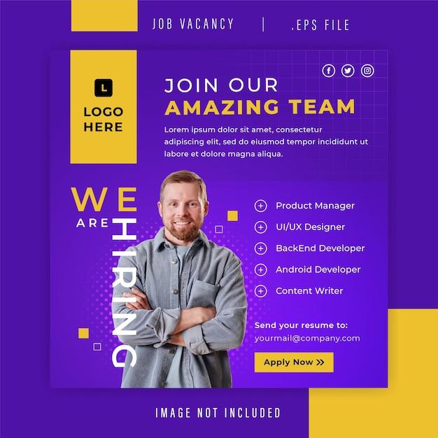 Vector we are hiring social media post template