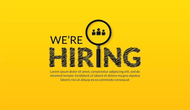 Vector we are hiring template job vacancy background with magnifying glass  business recruitment concept