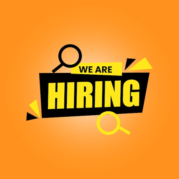 We are hiring vector template design hiring black typography with shapes and search icon job offer