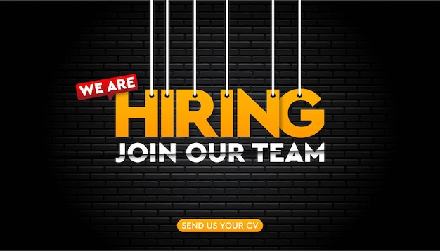 Vector we are hiring with brick wall background template.