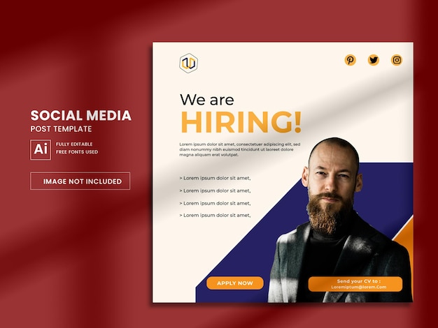 We are hiring for your best career social media post template Premium Vector