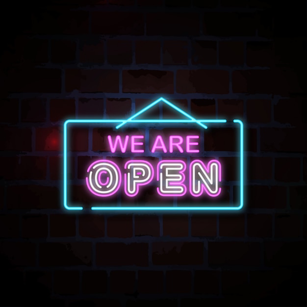 we are open neon sign illustration