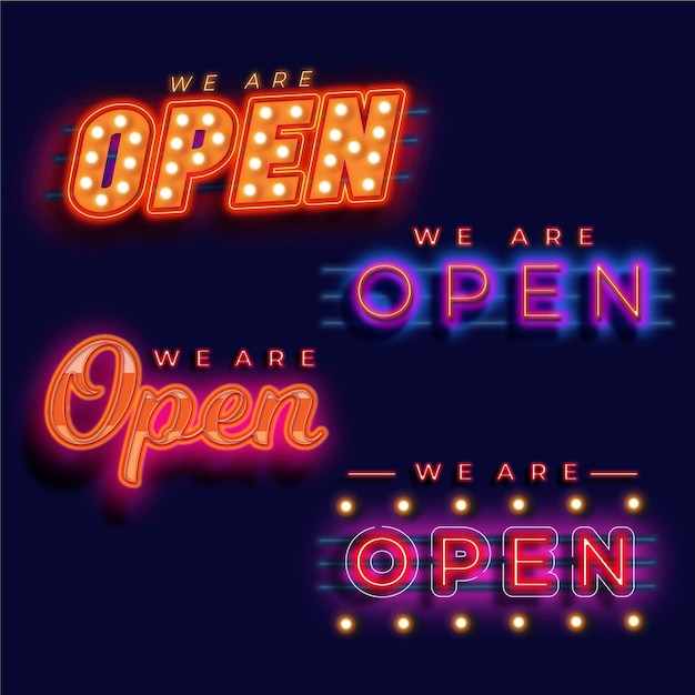 Vector we are open neon sign set