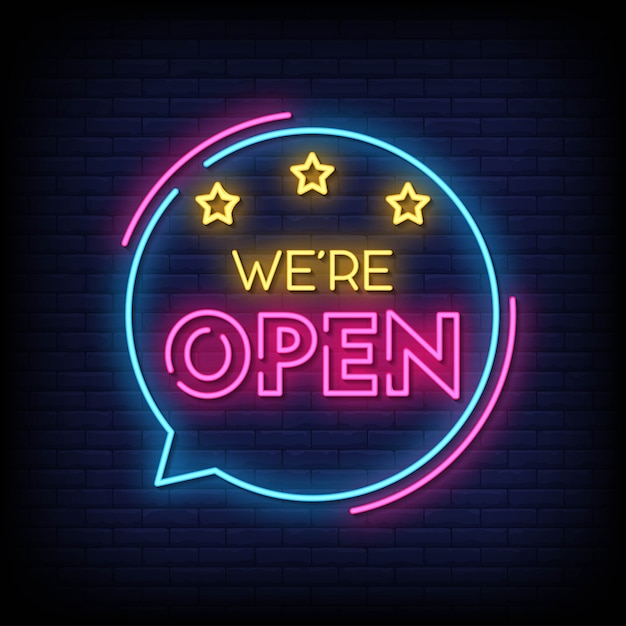 Vector we are open neon signs style text vector