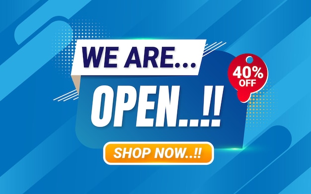 Vector we are open promotion background with discount