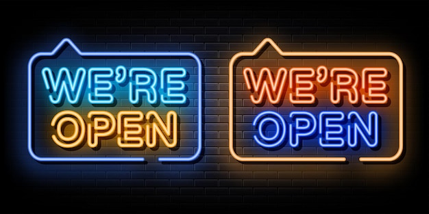 We are open set neon text neon  symbol