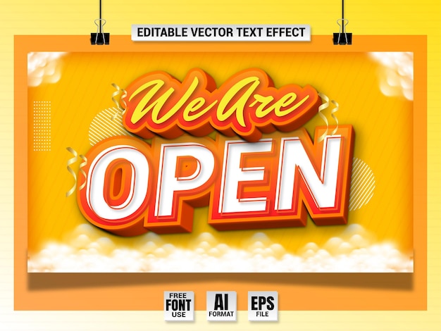 We are open text effect modern banner promotional template