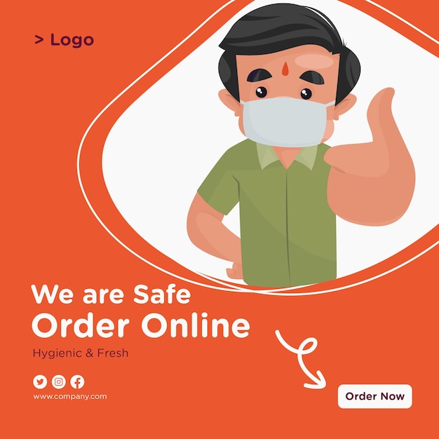 Siamo in grado di ordinare in modo sicuro un design di banner online con un pasticcere che indossa la maschera e mostra il pollice in alto