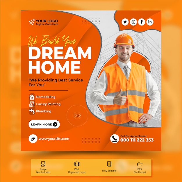 We build your dream home for living social media post design template