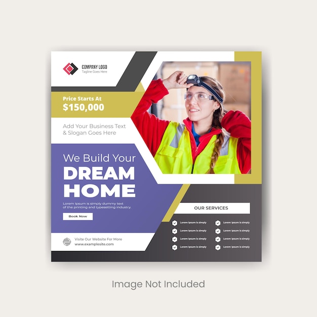 We build your dream home social media marketing template and Instagram post design premium vector